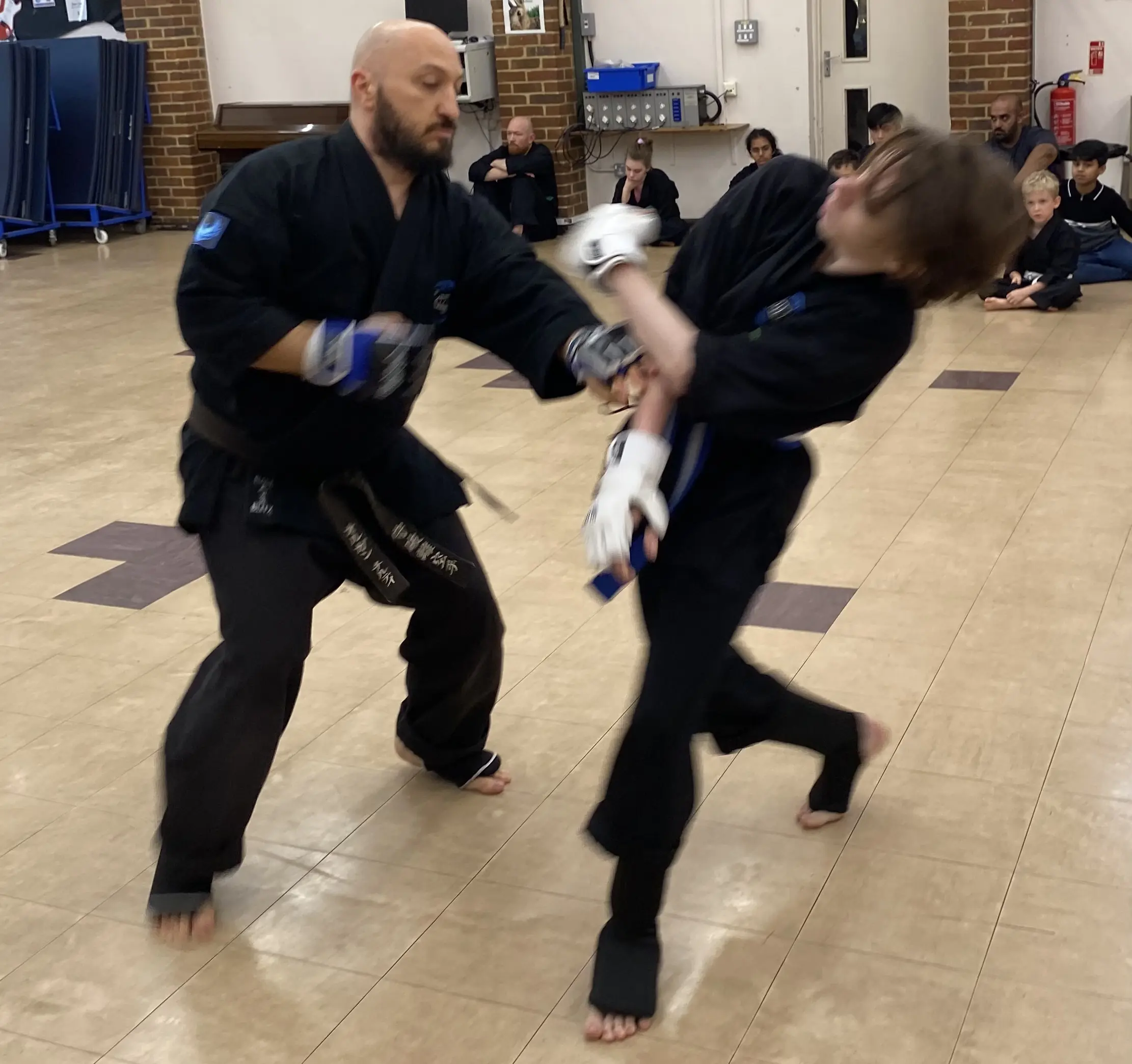 Olgun Tiltay of  Shuhari Self Defence sparring in a martial arts grading in Maidenhead (1)